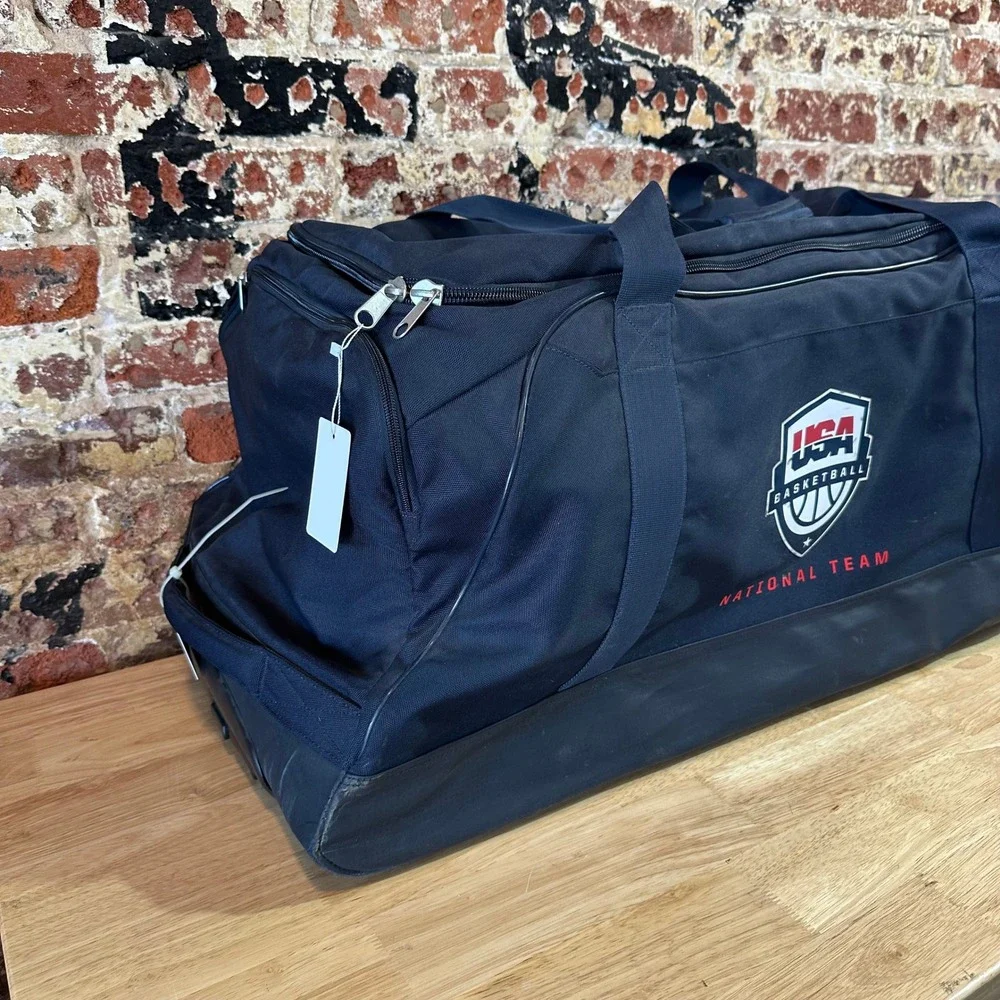 Nike USA Basketball Rolling Duffle Luggage Large Wheeled Travel Bag Blue